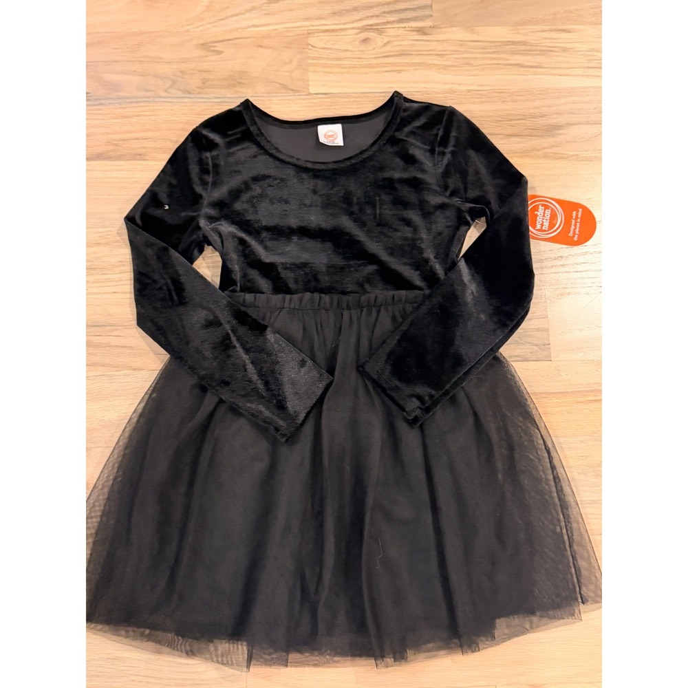 Wonder Nation Girls Black Velvet Tulle Long Sleeve Dress Size 6 / 6X NWT Holiday